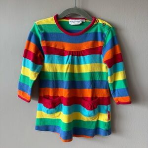 Toby Tiger Organic Girls 100% Organic‎ Cotton Multi Striped Dress 1-2 Years